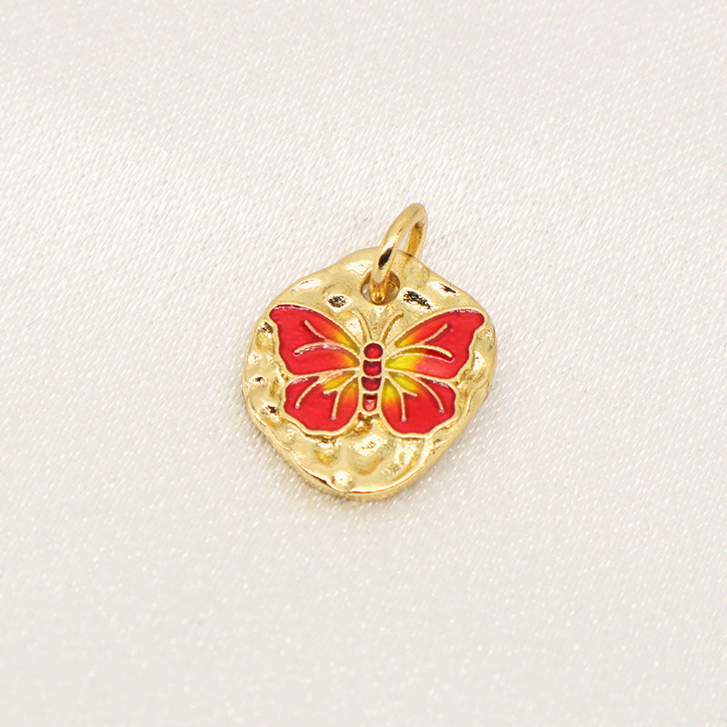 Custom Wholesale Women Girl Red Blue Butterfly Charm Necklace Pendant Gold Plated CZ Enamel Butterfly Pendant For Diy Making
