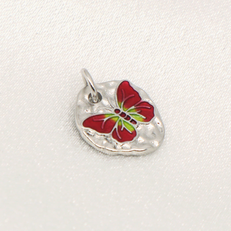 Custom Wholesale Women Girl Red Blue Butterfly Charm Necklace Pendant Gold Plated CZ Enamel Butterfly Pendant For Diy Making
