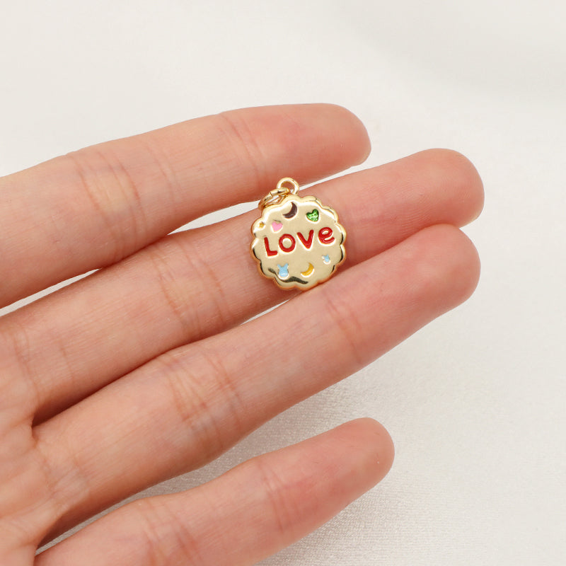 Custom Wholesale Colorful Heart Star Moon Charm Pendant Jewelry CZ Gold Plated Enamel Two-sided Lucky Love Pendant For Necklace