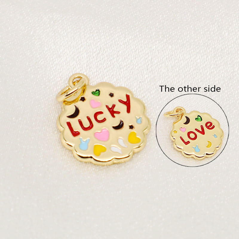 Custom Wholesale Colorful Heart Star Moon Charm Pendant Jewelry CZ Gold Plated Enamel Two-sided Lucky Love Pendant For Necklace
