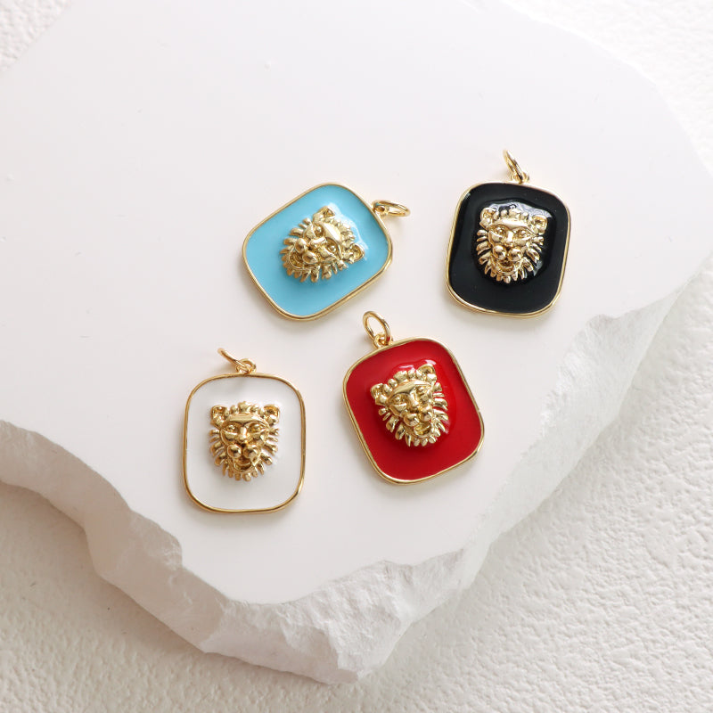 Wholesale Women Fashion Custom Red White Black Blue Charm Pendant Jewelry Gold Plated Enamel Lion Head Pendant For Necklace