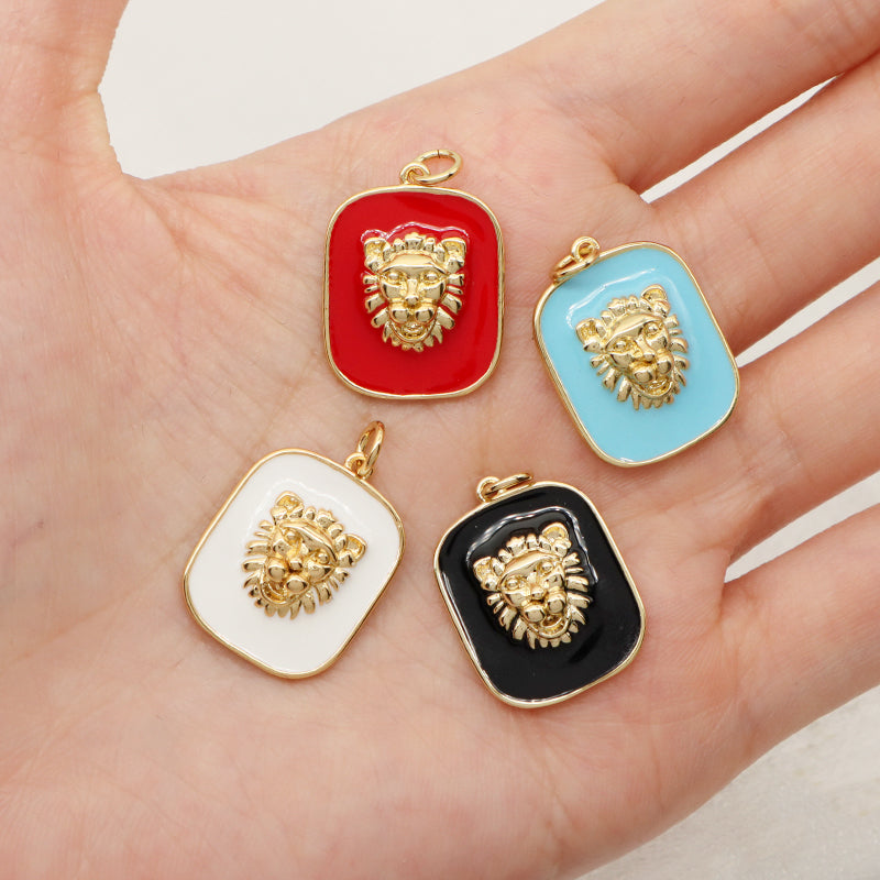 Wholesale Women Fashion Custom Red White Black Blue Charm Pendant Jewelry Gold Plated Enamel Lion Head Pendant For Necklace