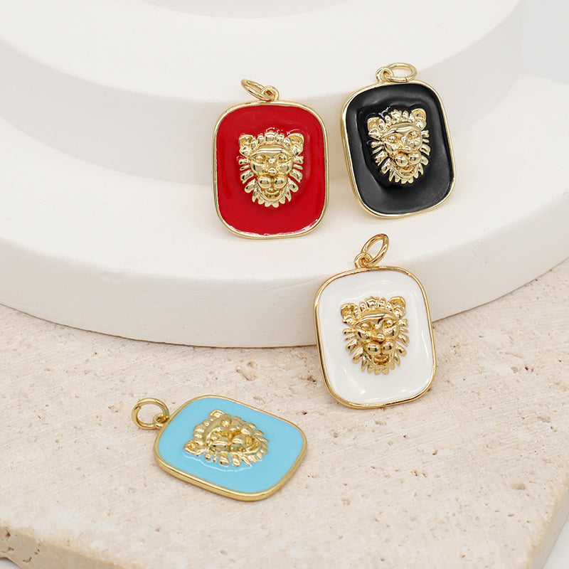 Wholesale Women Fashion Custom Red White Black Blue Charm Pendant Jewelry Gold Plated Enamel Lion Head Pendant For Necklace