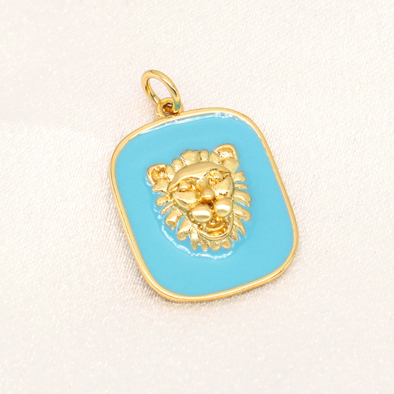 Wholesale Women Fashion Custom Red White Black Blue Charm Pendant Jewelry Gold Plated Enamel Lion Head Pendant For Necklace