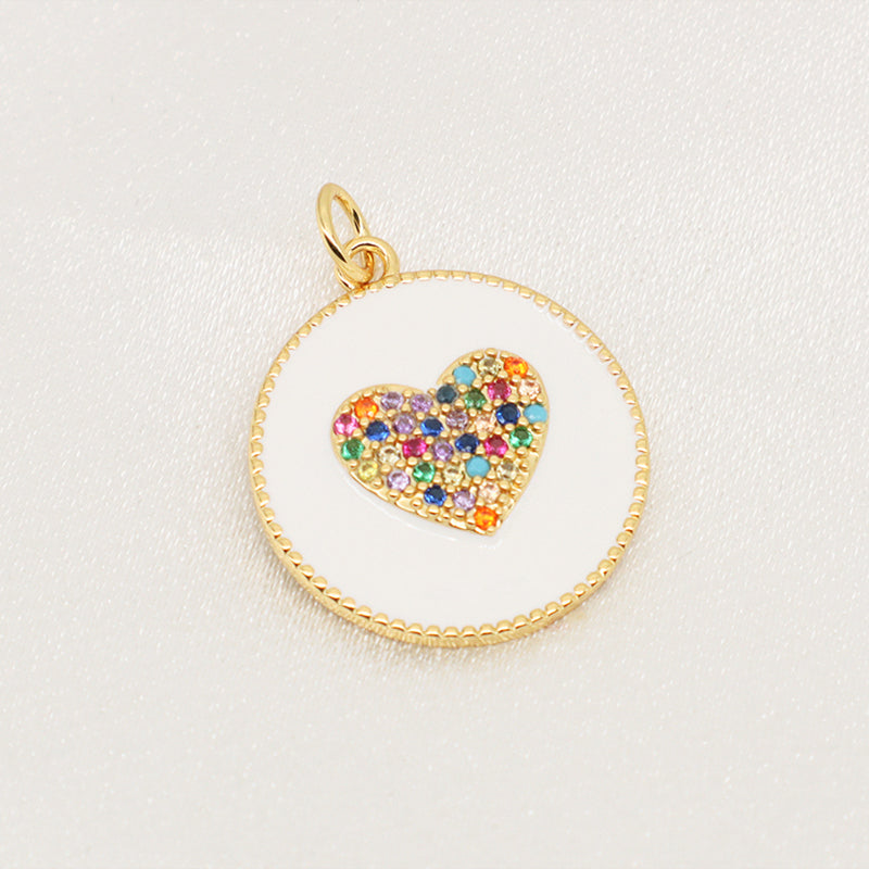 Customized Wholesale Pink Blue Purple White Black Charm CZ Gold Plated Enamel Love Heart Pendant New Charms For Jewelry Making