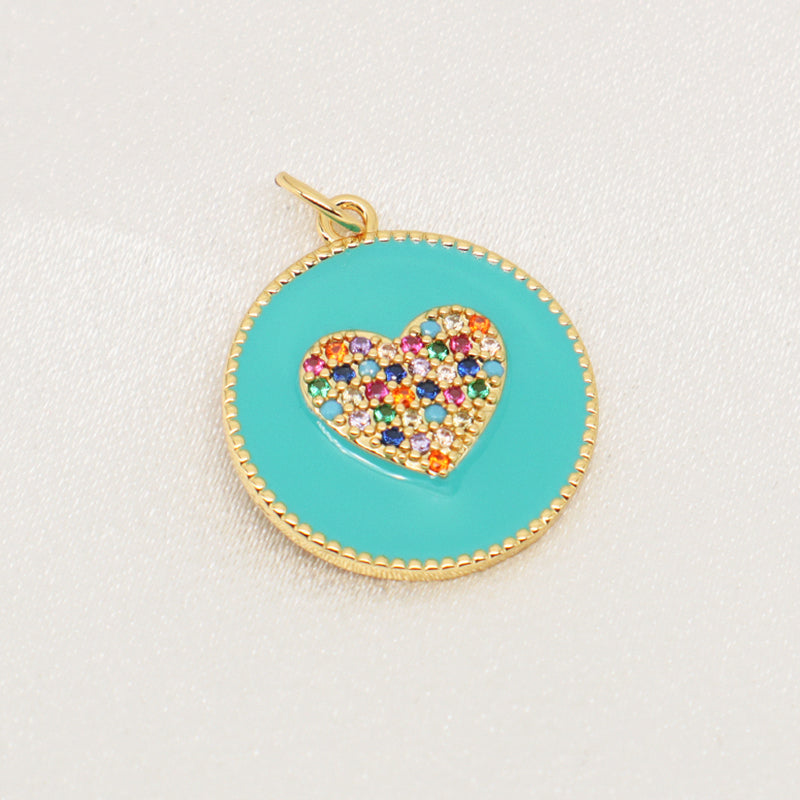 Customized Wholesale Pink Blue Purple White Black Charm CZ Gold Plated Enamel Love Heart Pendant New Charms For Jewelry Making