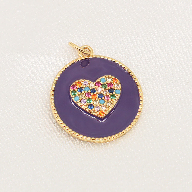 Customized Wholesale Pink Blue Purple White Black Charm CZ Gold Plated Enamel Love Heart Pendant New Charms For Jewelry Making
