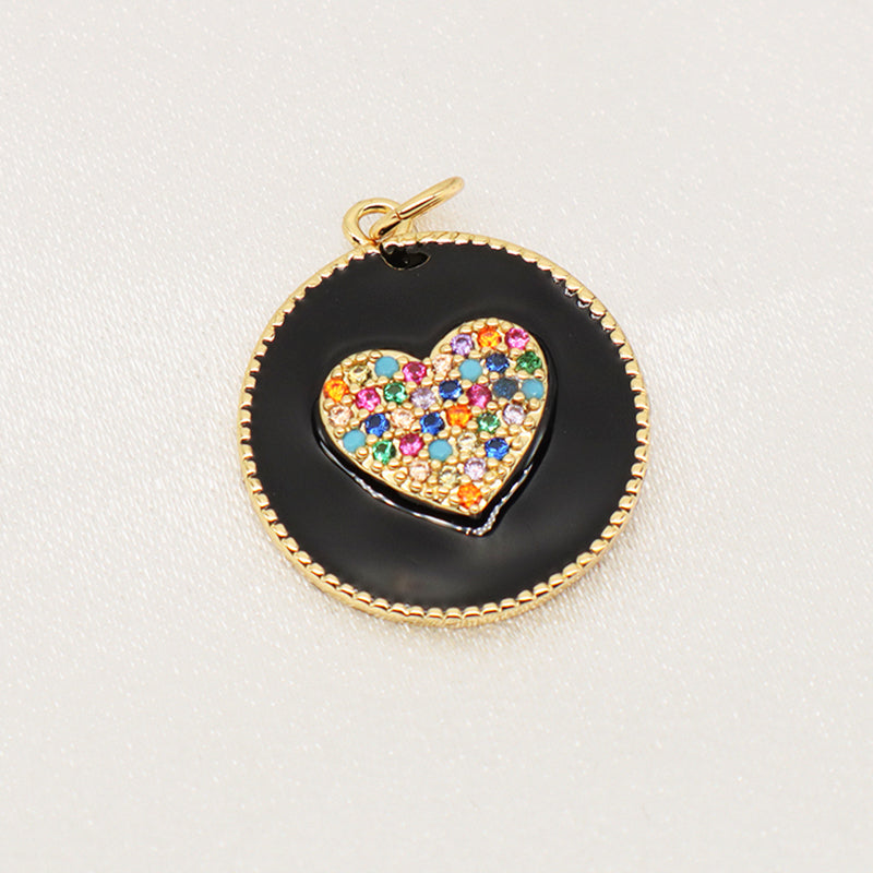 Customized Wholesale Pink Blue Purple White Black Charm CZ Gold Plated Enamel Love Heart Pendant New Charms For Jewelry Making