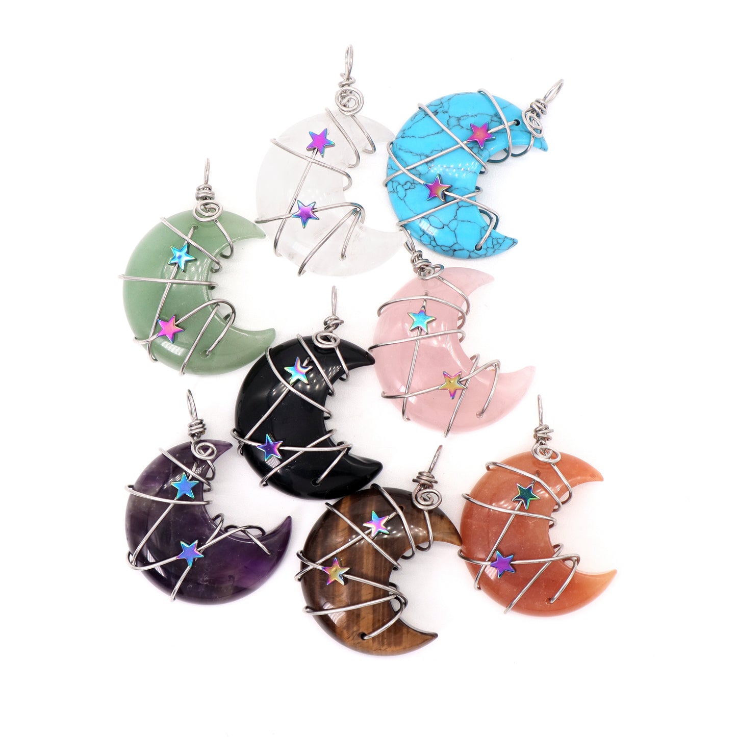 Various Customized Wholesale Star Moon Charm Necklace Pendant Rhodium Plated Moon Natural Stone Pendant For Jewelry Making