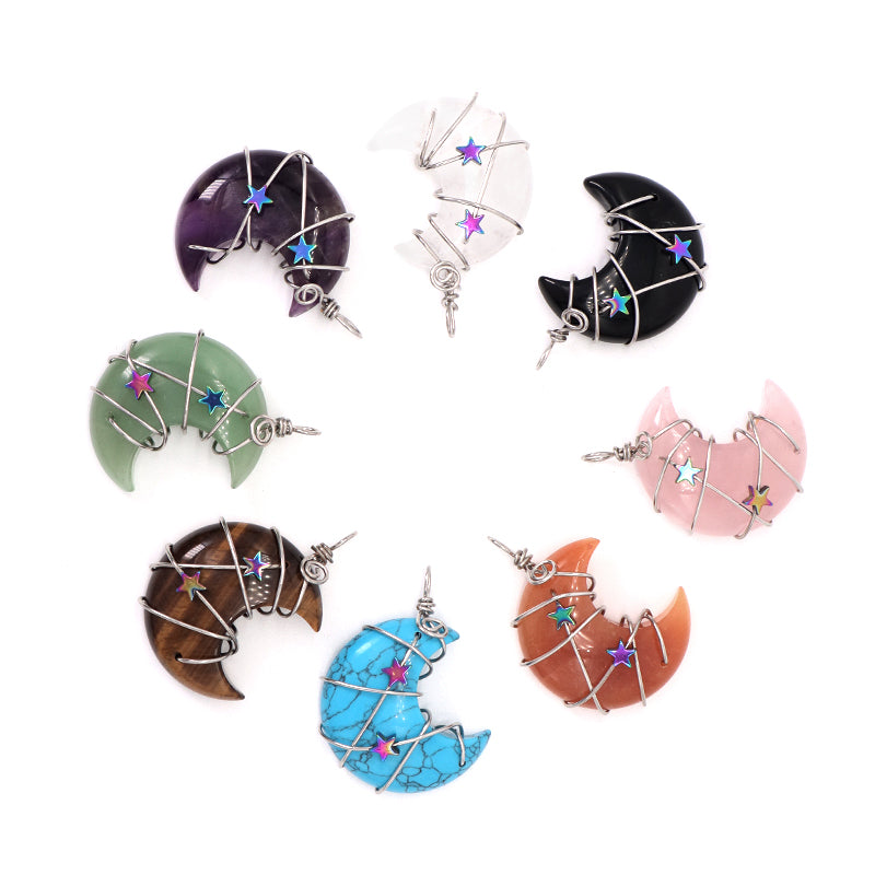 Various Customized Wholesale Star Moon Charm Necklace Pendant Rhodium Plated Moon Natural Stone Pendant For Jewelry Making