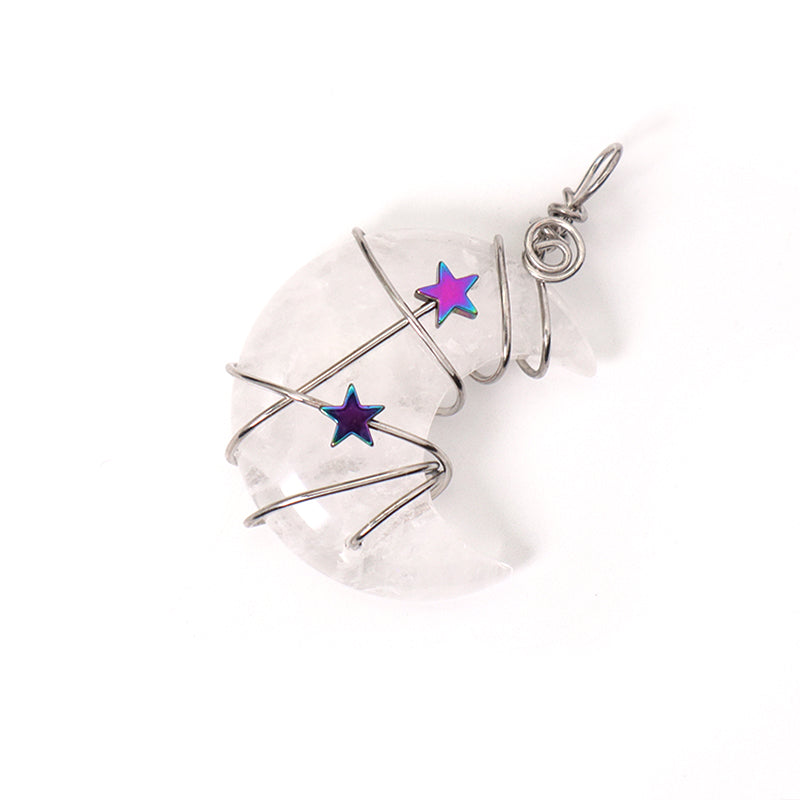 Various Customized Wholesale Star Moon Charm Necklace Pendant Rhodium Plated Moon Natural Stone Pendant For Jewelry Making