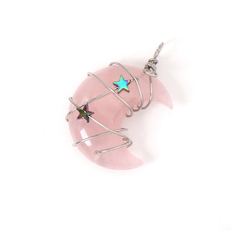Various Customized Wholesale Star Moon Charm Necklace Pendant Rhodium Plated Moon Natural Stone Pendant For Jewelry Making