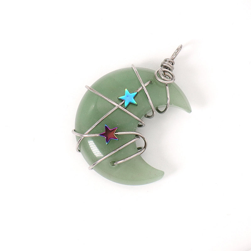 Various Customized Wholesale Star Moon Charm Necklace Pendant Rhodium Plated Moon Natural Stone Pendant For Jewelry Making