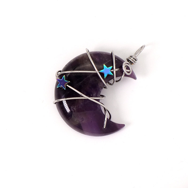 Various Customized Wholesale Star Moon Charm Necklace Pendant Rhodium Plated Moon Natural Stone Pendant For Jewelry Making