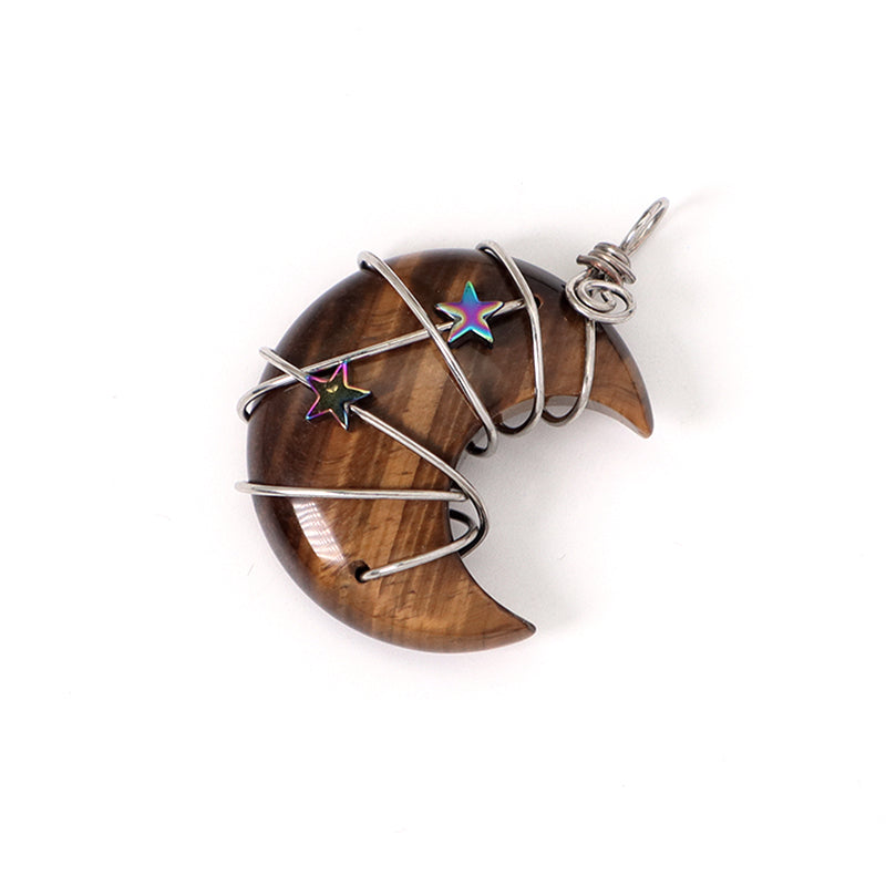 Various Customized Wholesale Star Moon Charm Necklace Pendant Rhodium Plated Moon Natural Stone Pendant For Jewelry Making