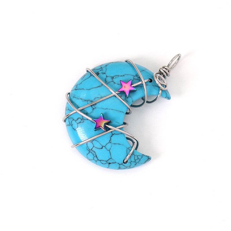 Various Customized Wholesale Star Moon Charm Necklace Pendant Rhodium Plated Moon Natural Stone Pendant For Jewelry Making