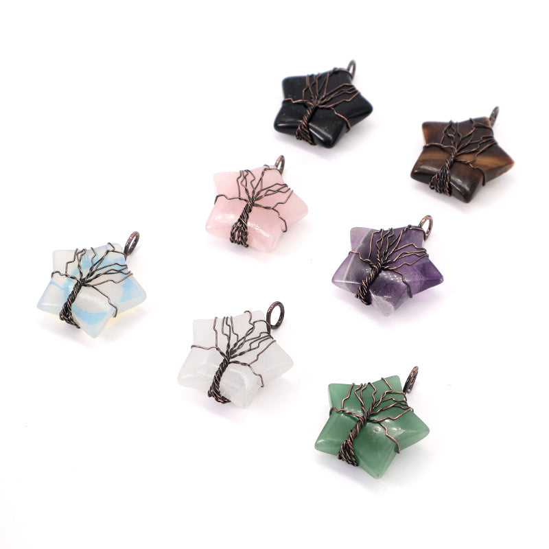 Healing Stone Star Charm Necklace Pendant Jewelry Wholesale Custom Diy Antique Copper Plated Energy Natural Stone Star Pendant