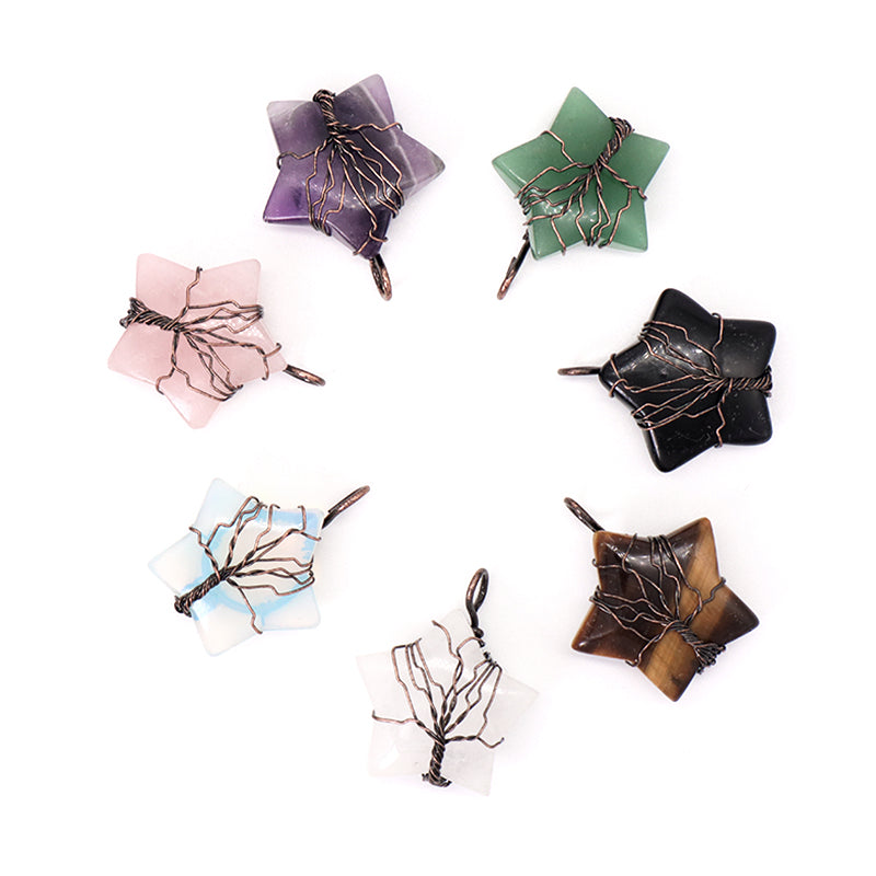 Healing Stone Star Charm Necklace Pendant Jewelry Wholesale Custom Diy Antique Copper Plated Energy Natural Stone Star Pendant