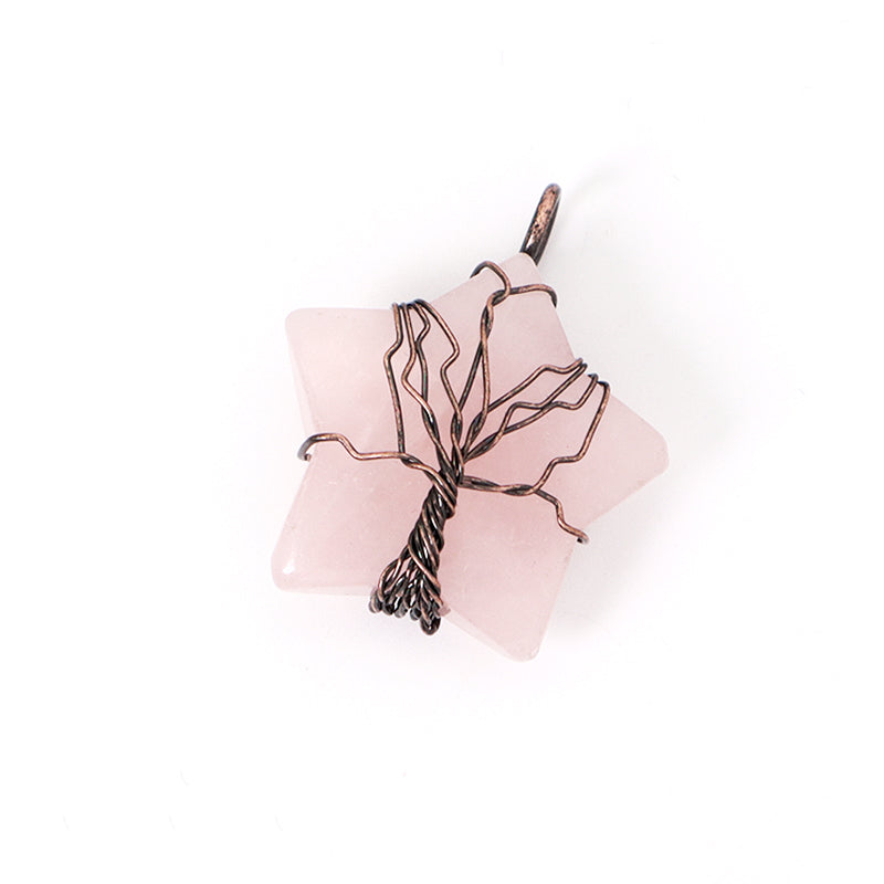 Healing Stone Star Charm Necklace Pendant Jewelry Wholesale Custom Diy Antique Copper Plated Energy Natural Stone Star Pendant