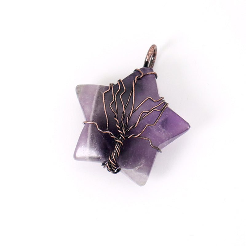 Healing Stone Star Charm Necklace Pendant Jewelry Wholesale Custom Diy Antique Copper Plated Energy Natural Stone Star Pendant