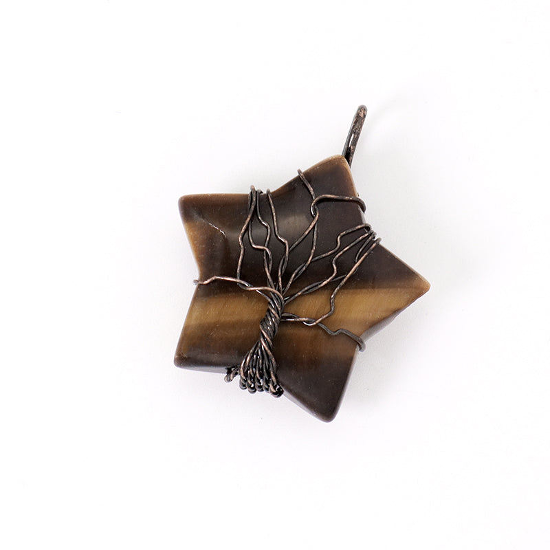 Healing Stone Star Charm Necklace Pendant Jewelry Wholesale Custom Diy Antique Copper Plated Energy Natural Stone Star Pendant