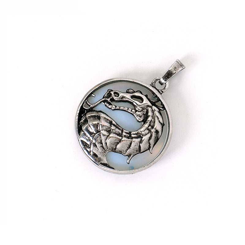 Custom Wholesale Various Healing Stone Alloy Dragon Charm Pendant Jewelry Black Plated Natural Stone Dragon Pendant For Necklace