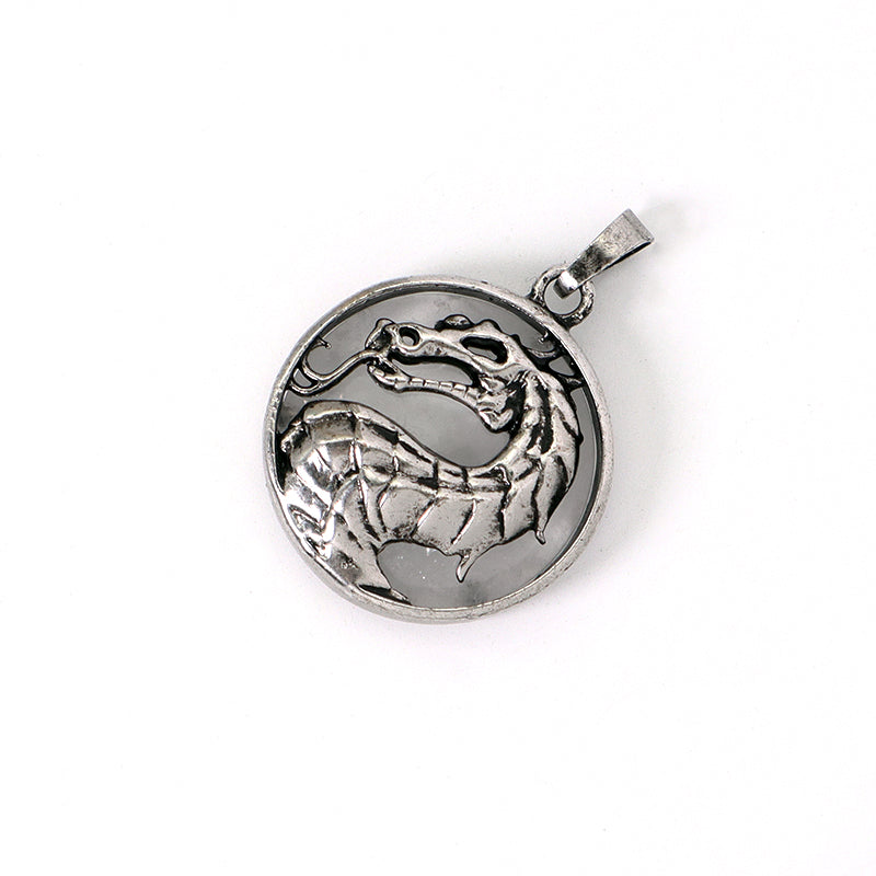 Custom Wholesale Various Healing Stone Alloy Dragon Charm Pendant Jewelry Black Plated Natural Stone Dragon Pendant For Necklace