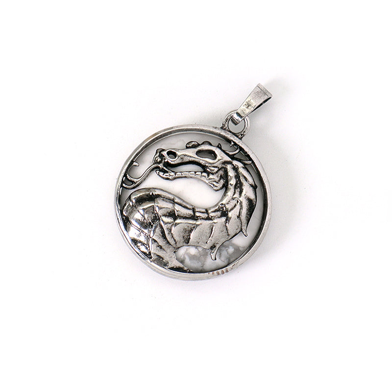 Custom Wholesale Various Healing Stone Alloy Dragon Charm Pendant Jewelry Black Plated Natural Stone Dragon Pendant For Necklace
