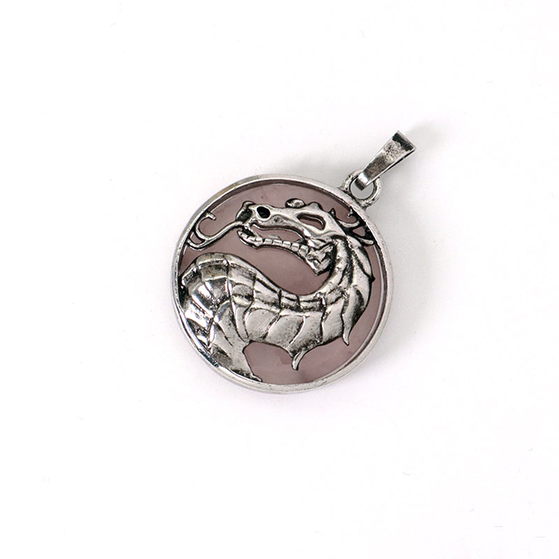 Custom Wholesale Various Healing Stone Alloy Dragon Charm Pendant Jewelry Black Plated Natural Stone Dragon Pendant For Necklace