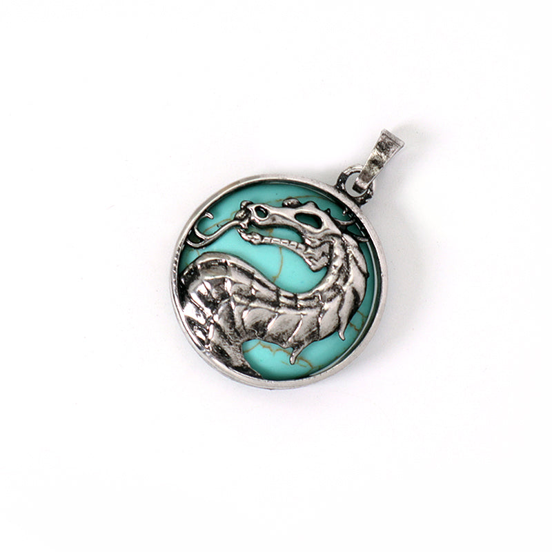 Custom Wholesale Various Healing Stone Alloy Dragon Charm Pendant Jewelry Black Plated Natural Stone Dragon Pendant For Necklace