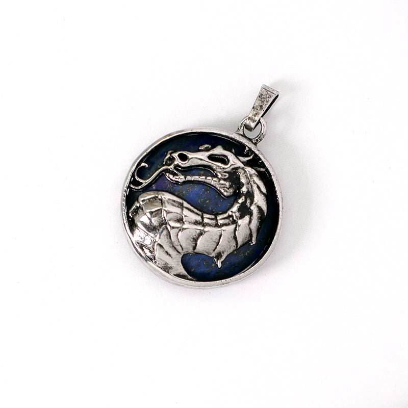 Custom Wholesale Various Healing Stone Alloy Dragon Charm Pendant Jewelry Black Plated Natural Stone Dragon Pendant For Necklace