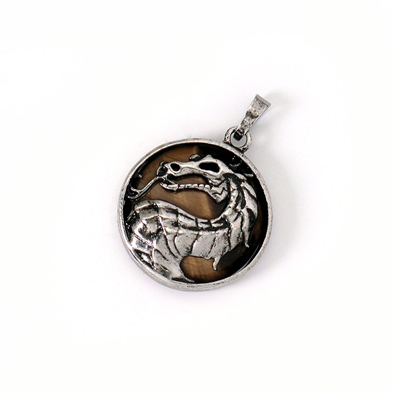 Custom Wholesale Various Healing Stone Alloy Dragon Charm Pendant Jewelry Black Plated Natural Stone Dragon Pendant For Necklace