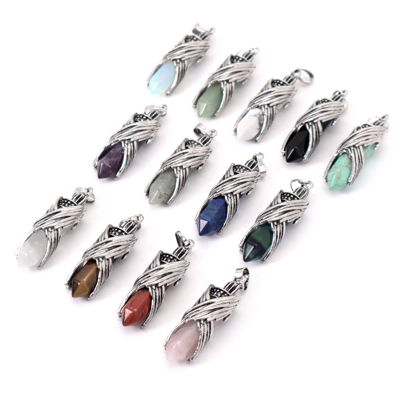 Wholesale Healing Stone Hexagonal Alloy Charm Necklace Pendant Black Plated Natural Stone Hexagon Pendant For Jewelry Making