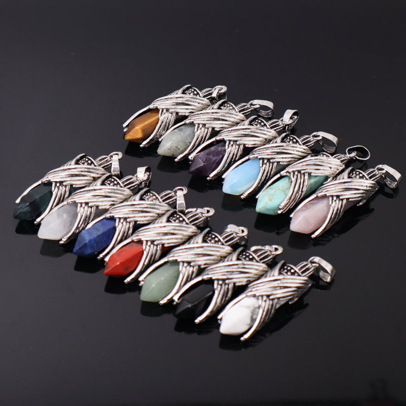 Wholesale Healing Stone Hexagonal Alloy Charm Necklace Pendant Black Plated Natural Stone Hexagon Pendant For Jewelry Making