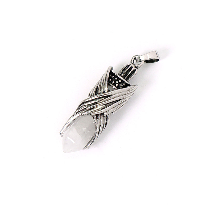 Wholesale Healing Stone Hexagonal Alloy Charm Necklace Pendant Black Plated Natural Stone Hexagon Pendant For Jewelry Making