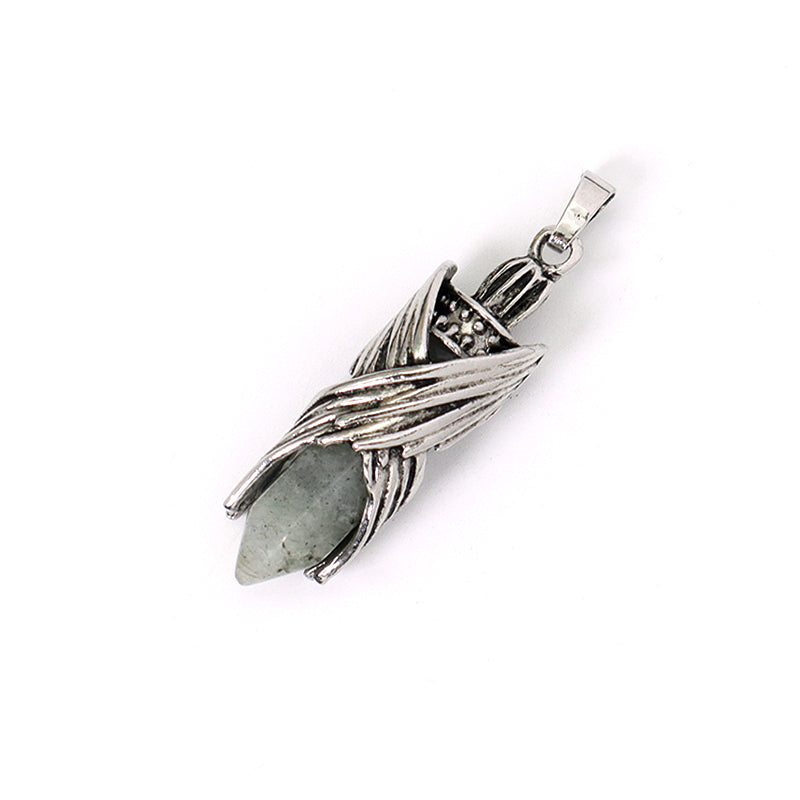 Wholesale Healing Stone Hexagonal Alloy Charm Necklace Pendant Black Plated Natural Stone Hexagon Pendant For Jewelry Making