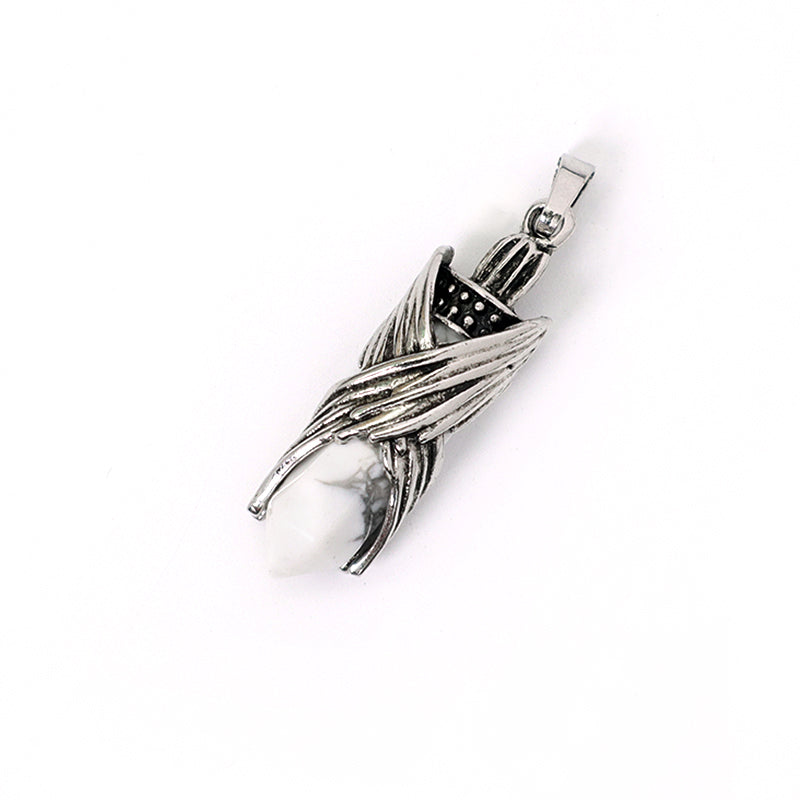 Wholesale Healing Stone Hexagonal Alloy Charm Necklace Pendant Black Plated Natural Stone Hexagon Pendant For Jewelry Making