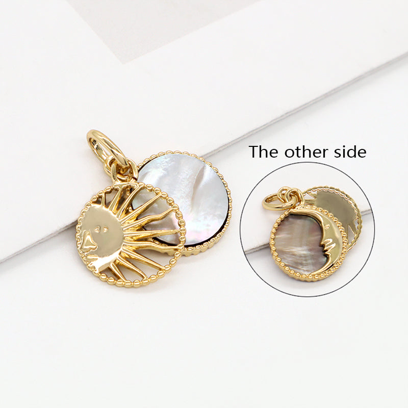 DIY Moon Charm Pendant Jewelry Factory Wholesale Custom Trendy Women Two-sided Gold Plated Moon Sun Pearl Pendant For Necklace