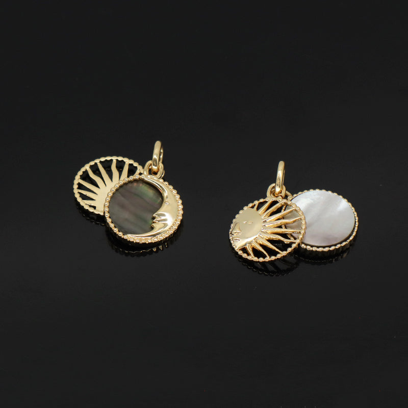 DIY Moon Charm Pendant Jewelry Factory Wholesale Custom Trendy Women Two-sided Gold Plated Moon Sun Pearl Pendant For Necklace