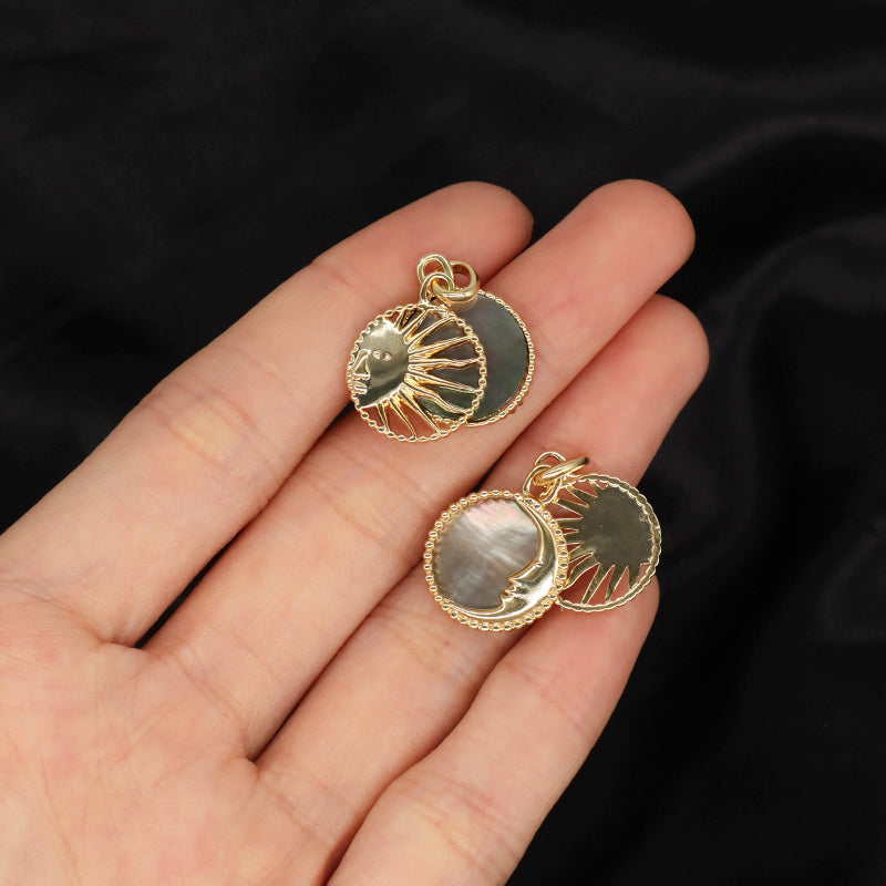 DIY Moon Charm Pendant Jewelry Factory Wholesale Custom Trendy Women Two-sided Gold Plated Moon Sun Pearl Pendant For Necklace