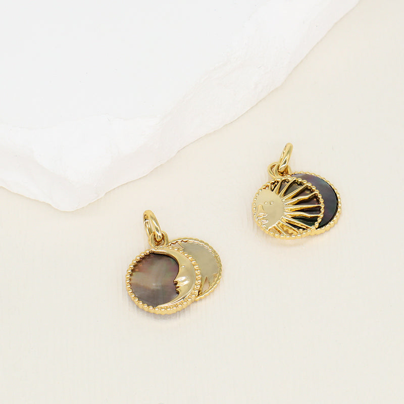 DIY Moon Charm Pendant Jewelry Factory Wholesale Custom Trendy Women Two-sided Gold Plated Moon Sun Pearl Pendant For Necklace