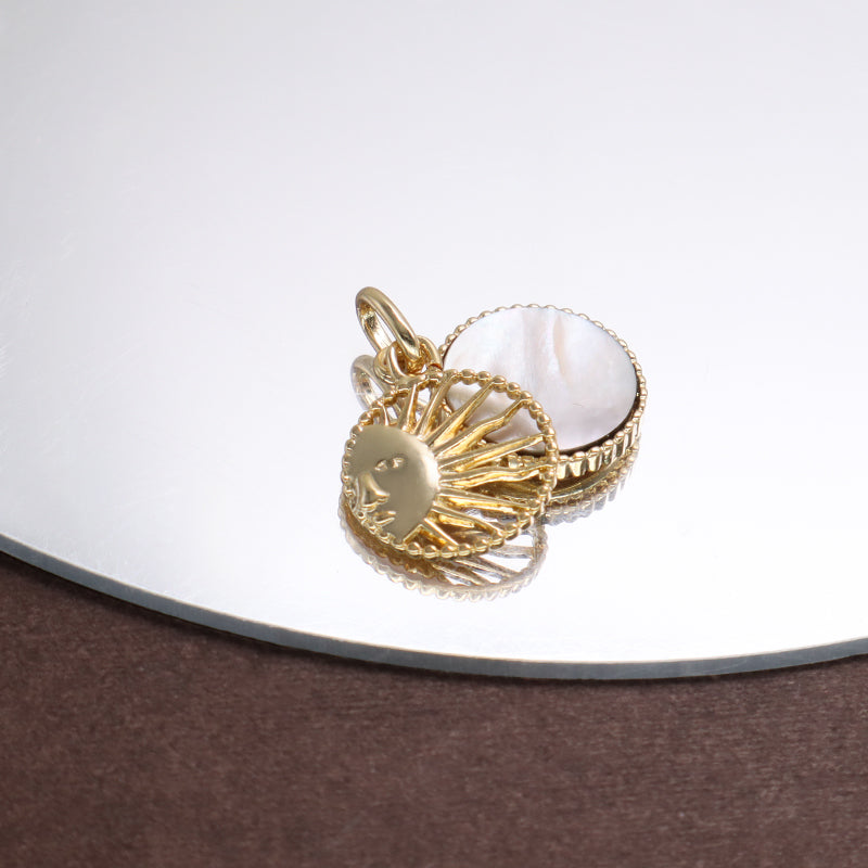 DIY Moon Charm Pendant Jewelry Factory Wholesale Custom Trendy Women Two-sided Gold Plated Moon Sun Pearl Pendant For Necklace