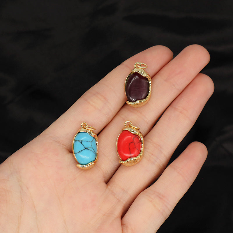 Hot Selling Newest Red Blue Purple Healing Stone Charm Necklace Pendant Gold Plated Natural Stone Pendant For Jewelry Making