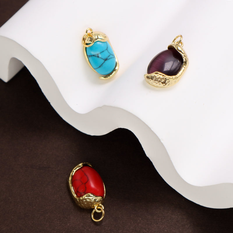 Hot Selling Newest Red Blue Purple Healing Stone Charm Necklace Pendant Gold Plated Natural Stone Pendant For Jewelry Making
