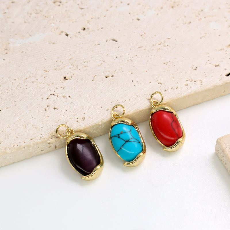 Hot Selling Newest Red Blue Purple Healing Stone Charm Necklace Pendant Gold Plated Natural Stone Pendant For Jewelry Making