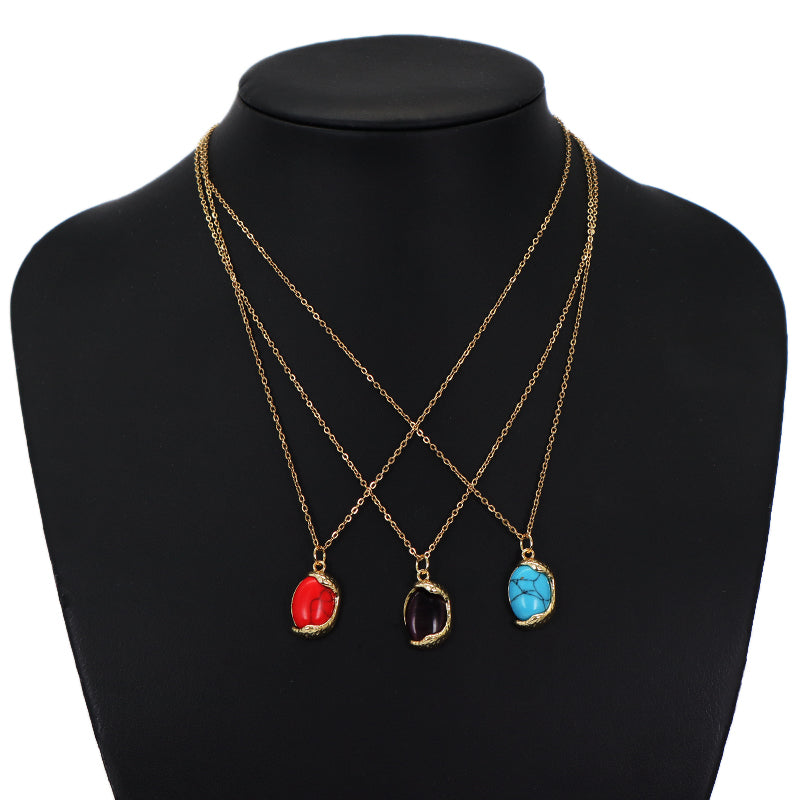 Hot Selling Newest Red Blue Purple Healing Stone Charm Necklace Pendant Gold Plated Natural Stone Pendant For Jewelry Making