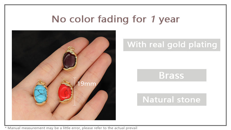 Hot Selling Newest Red Blue Purple Healing Stone Charm Necklace Pendant Gold Plated Natural Stone Pendant For Jewelry Making