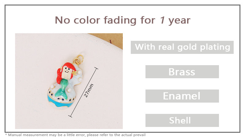 DIY Wholesale Dainty Gold Plated Mermaid Charm Jewelry Accessories Gift OEM Women Shell Enamel Mermaid Pendant For Necklace