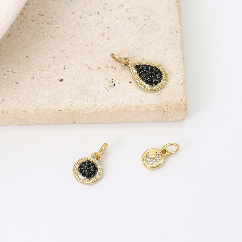 DIY Wholesale Custom Manufacture Factory Charm Women Micro Pave CZ Gold Plated Round Waterdrop Pendant For Jewelry Accessories