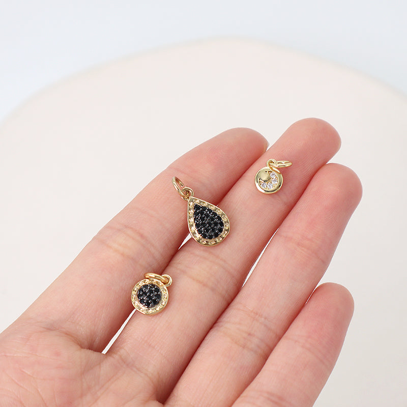 DIY Wholesale Custom Manufacture Factory Charm Women Micro Pave CZ Gold Plated Round Waterdrop Pendant For Jewelry Accessories